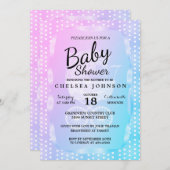ピンク、紫、👶青のグラデーション付きのベビーシャワー 招待状 (正面/裏面)