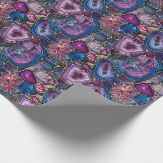 ピンク、紫、青のモザイクジェムストーン模様 ラッピングペーパー (角)