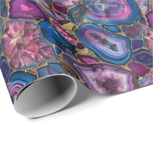 ピンク、紫、青のモザイクジェムストーン模様 ラッピングペーパー (ロールコーナー)