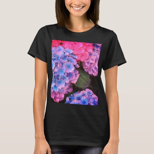 ピンク、紫、青の花 Tシャツ (正面)