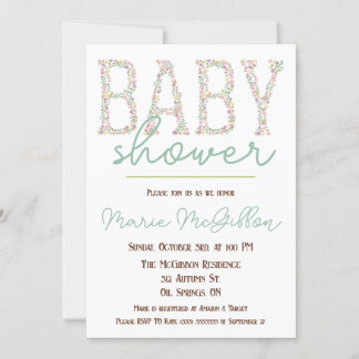 ピンク、紫、青、フローラ赤ちゃんシャワー 招待状