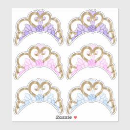 ピンク、紫、青、金ゴールドティアラのステッカーシート シール