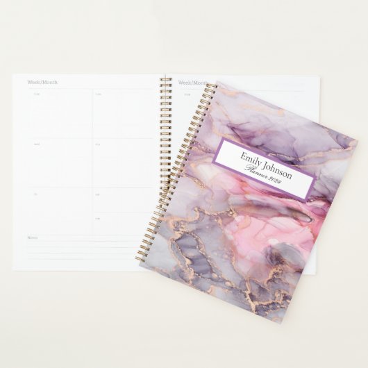 ピンク、紫、黄金の大理石 プランナー手帳 (ディスプレー)