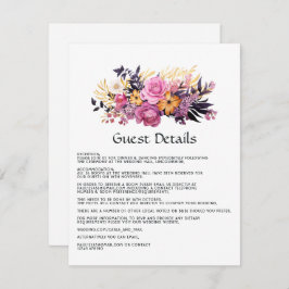 ピンク、紫、黒、および金ゴールドフローラゲスト詳細 エンクロージャーカード