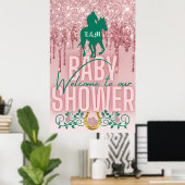 ピンク|緑のグリッタードリップダービーベビーシャワーへようこそ ポスター (ホームオフィス)