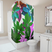 ピンク、緑のパター葉ンシャワーカーテン シャワーカーテン (インサイチュ)