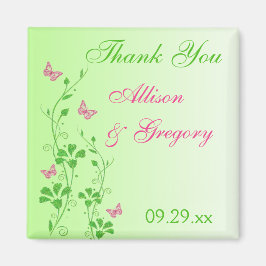 ピンク、緑のフローラ蝶結婚式の引き出物磁石 マグネット