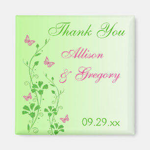 ピンク、緑のフローラ蝶結婚式の引き出物磁石 マグネット