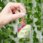 ピンク、緑、および黄色のSweet sixteen Keychain キーホルダー (手)