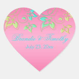 ピンク、緑、アクアフローラ1.5インチハートシール ハートシール