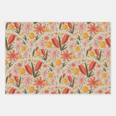 ピンク、緑、オレンジのフローラとパターン ラッピングペーパーシート (正面3)