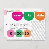 ピンク、緑、オレンジの丸の日付を保存 案内ポストカード (正面/裏面)