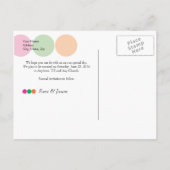 ピンク、緑、オレンジの丸の日付を保存 案内ポストカード (裏面)