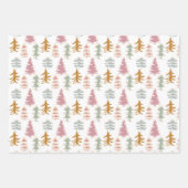 ピンク、緑、オレンジ色のクリスマスツリー ラッピングペーパーシート (正面2)