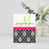 ピンク、緑、ブラックダマスクの結婚招待状 招待状 (スタンド正面)