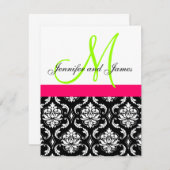 ピンク、緑、ブラックダマスクの結婚招待状 招待状 (正面/裏面)