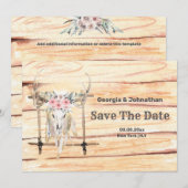 ピンク 緑 ボヘミアンスタイルの鹿の角 トライバル フェザー 保存 セーブザデート (正面/裏面)