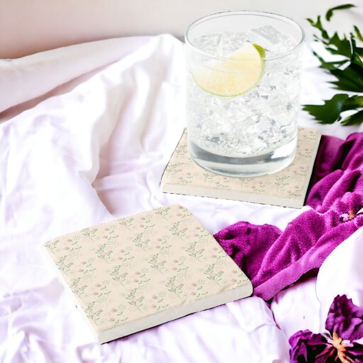 ピンク 緑 レトロ Y2K 70年代 花柄 ストーンコースター