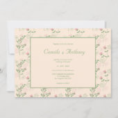 ピンク 緑 レトロ Y2K 70年代 花柄 招待状 (正面)