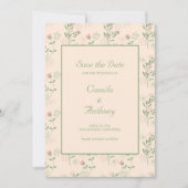 ピンク 緑 レトロ Y2K 70年代 花柄 招待状 (正面)