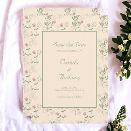 ピンク 緑 レトロ Y2K 70年代 花柄 招待状