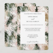 ピンク 緑 白のクリスマスツリー ウェディング 招待状 (正面/裏面)