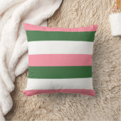 ピンク、緑、白ストライプ色 クッション (ブランケット)