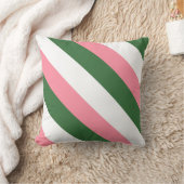 ピンク、緑、白ストライプ色 クッション (ブランケット)