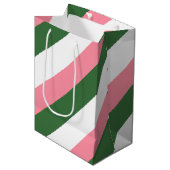 ピンク、緑、白ストライプ色 ミディアムペーパーバッグ (正面アングル)