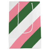 ピンク、緑、白ストライプ色 ミディアムペーパーバッグ (裏面)