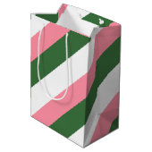 ピンク、緑、白ストライプ色 ミディアムペーパーバッグ (裏面アングル)