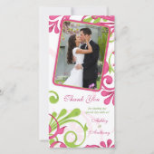 ピンク、緑、白フローラ結婚ありがとう サンキューカード (正面)