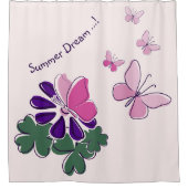ピンク 緑 紫色 落書き 花 バタフライ スローガン シャワーカーテン (正面)