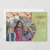 ピンク、緑、金ゴールドのポインセチア写真 シーズンカード (正面)