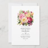 ピンク、緑、金ゴールドフローラ春の結婚式 招待状 (正面)