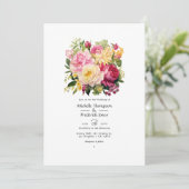ピンク、緑、金ゴールドフローラ春の結婚式 招待状 (スタンド正面)