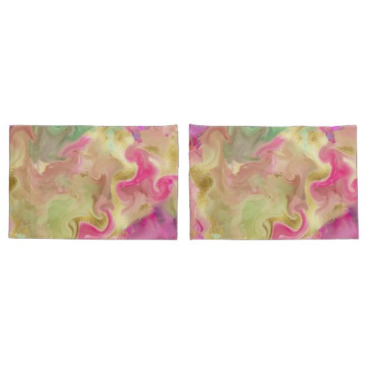 ピンク、緑、金ゴールド、大理石インクプリント枕ケース 枕カバー (バックセット)