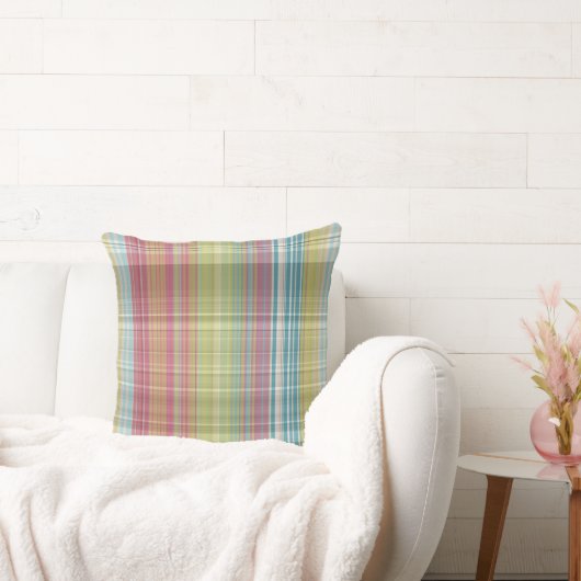 ピンク、緑、青の格子縞 クッション (ソファ)