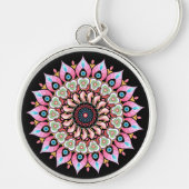 ピンク、緑、青の花マンダラキーチェーン キーホルダー (正面)