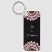 ピンク、緑、青の花マンダラキーチェーン キーホルダー (正面)