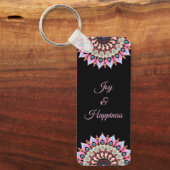 ピンク、緑、青の花マンダラキーチェーン キーホルダー (正面)