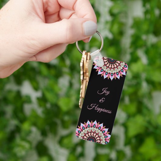 ピンク、緑、青の花マンダラキーチェーン キーホルダー (手)