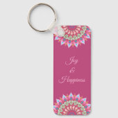 ピンク、緑、青の花マンダラキーチェーン キーホルダー (正面)