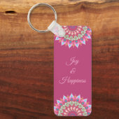 ピンク、緑、青の花マンダラキーチェーン キーホルダー (正面)