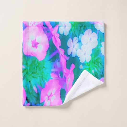 ピンク、緑、青、白のガーデンフロックスの花 ウォッシュタオル (ウォッシュタオル)