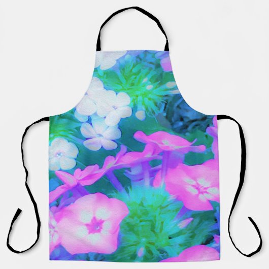 ピンク、緑、青、白のガーデンフロックスの花 エプロン (正面)