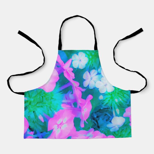 ピンク、緑、青、白のガーデンフロックスの花 エプロン (正面)