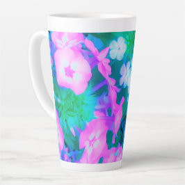 ピンク、緑、青、白のガーデンフロックスの花 カフェラテマグ