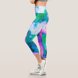 ピンク、緑、青、白のガーデンフロックスの花 カプリレギンス