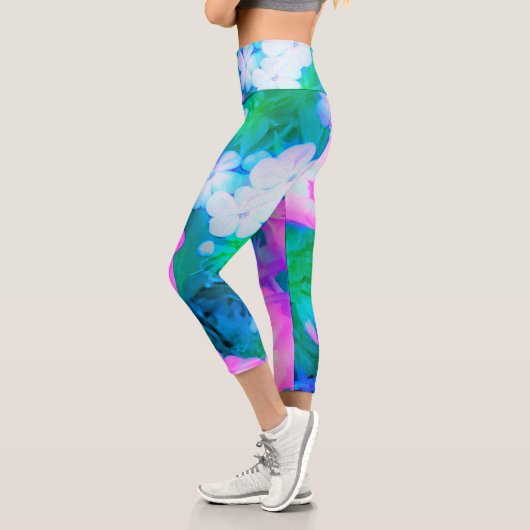 ピンク、緑、青、白のガーデンフロックスの花 カプリレギンス (左)